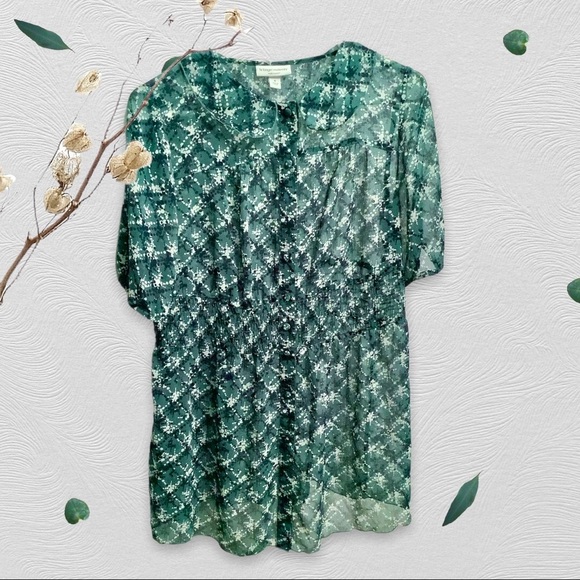 Sheer Green Button Down Liz Maternity Top Blouse, Size S - Picture 4 of 12